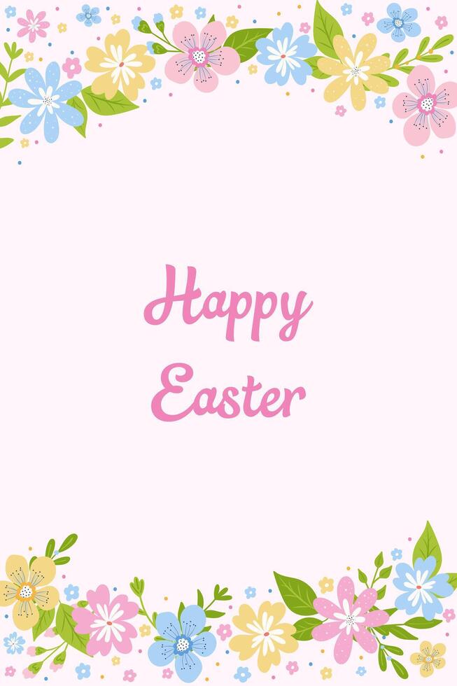Easter card on a pink background frame of flowers with the inscription vector