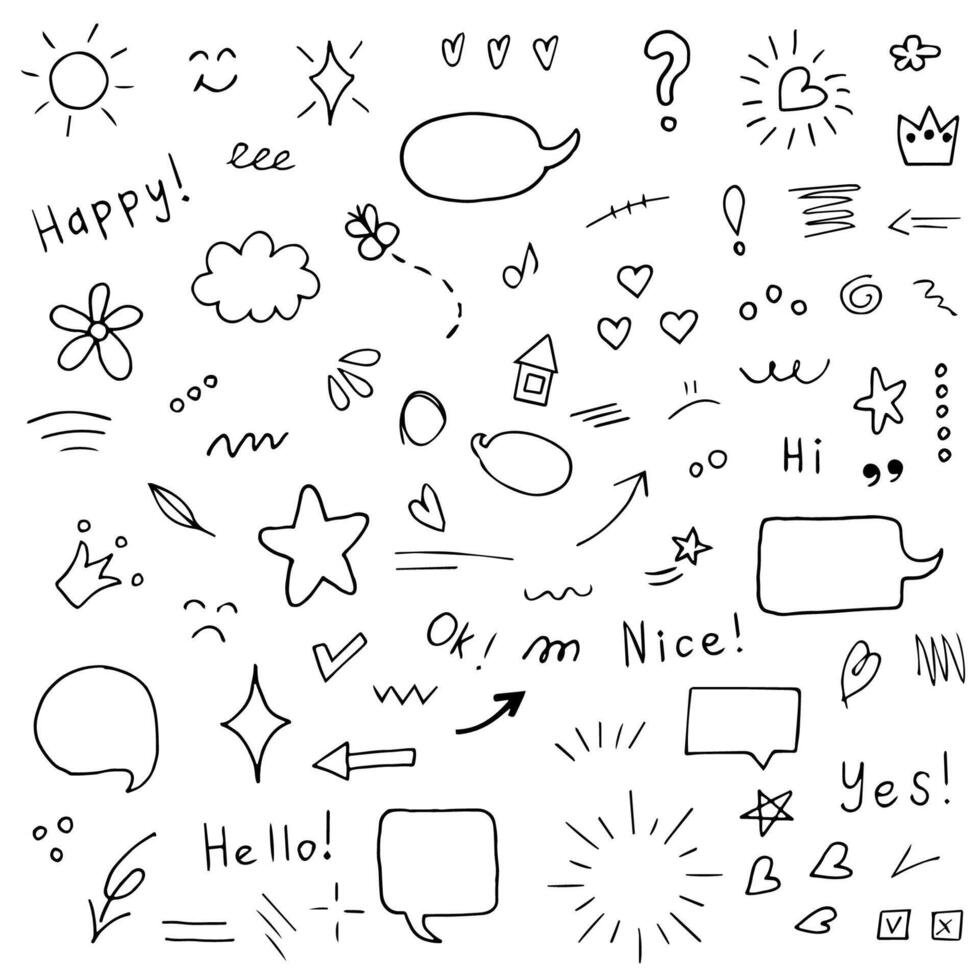 set of hand drawn doodles on a white background vector