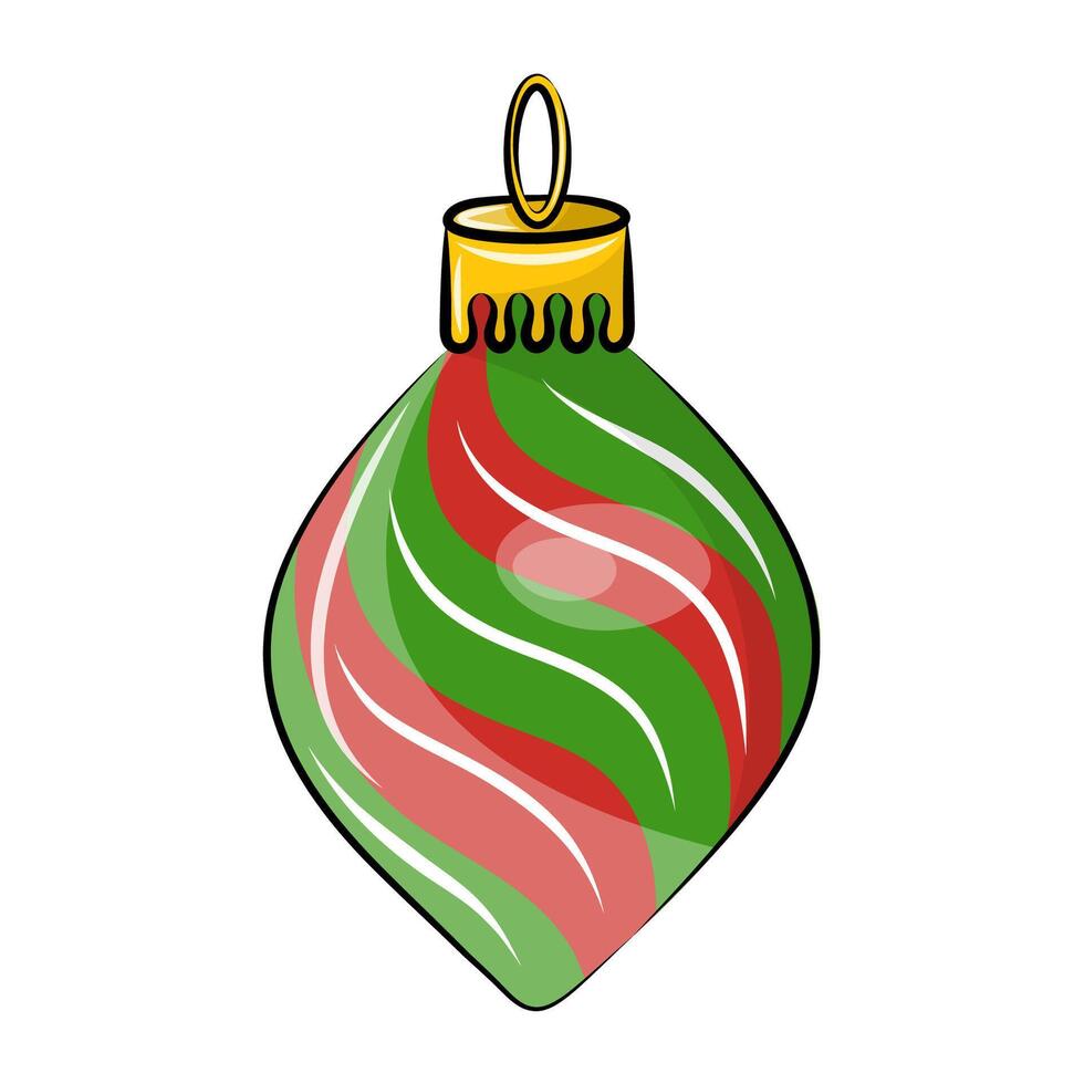 Christmas tree decoration green with white and red lines vector