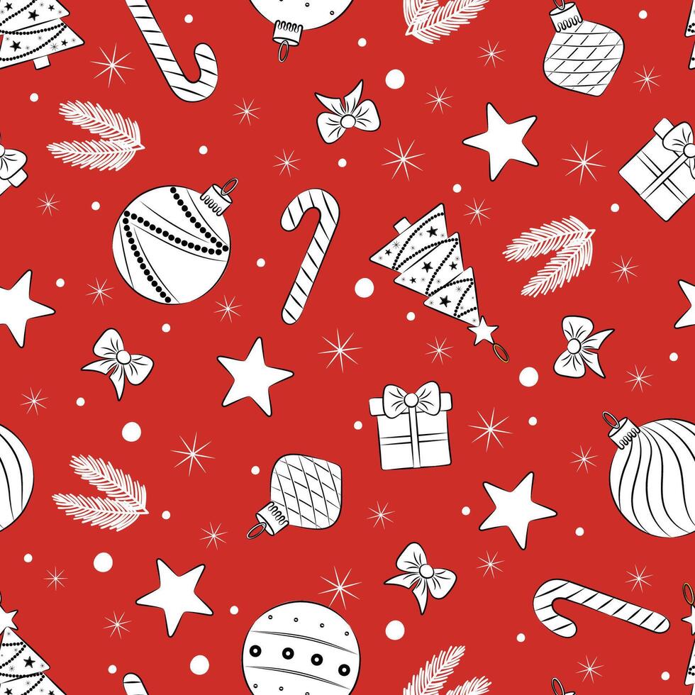 Seamless Christmas ornament on red background vector