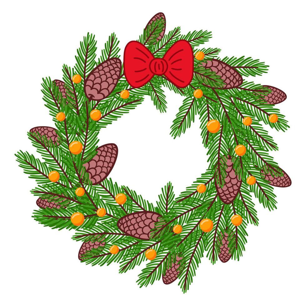 Christmas wreath of fir branches and cones vector