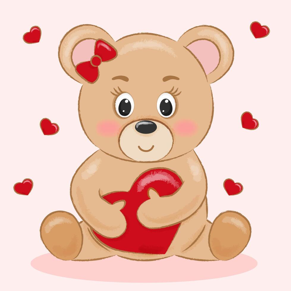 Cute bear holding heart in hands vector