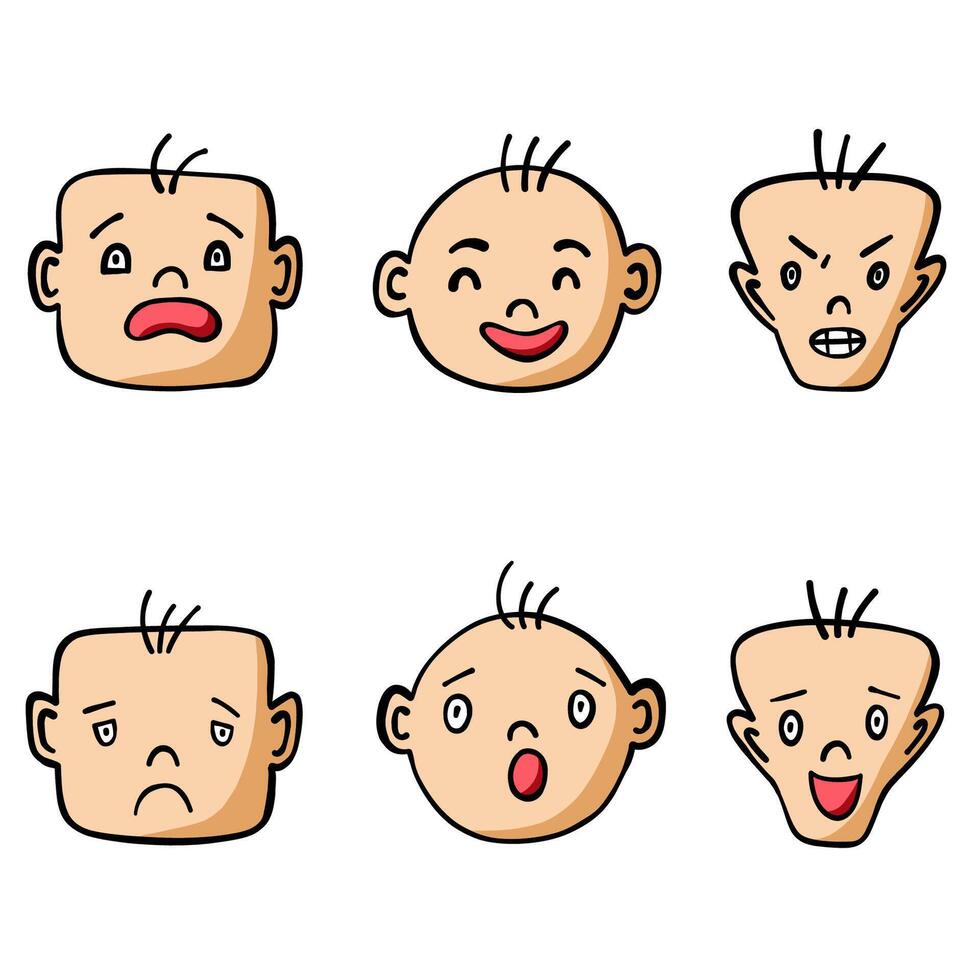 A set of different faces, emotions vector