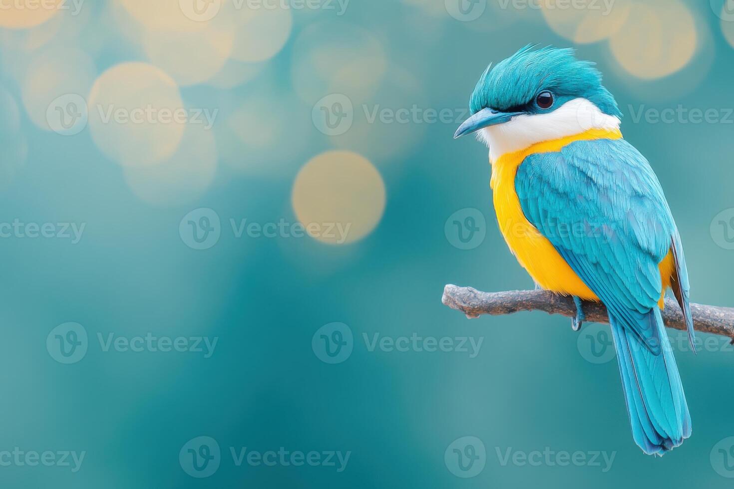 Vibrant tropical bird perched on a branch in a lush forest setting with teal and gold feathers showcasing natures beauty photo