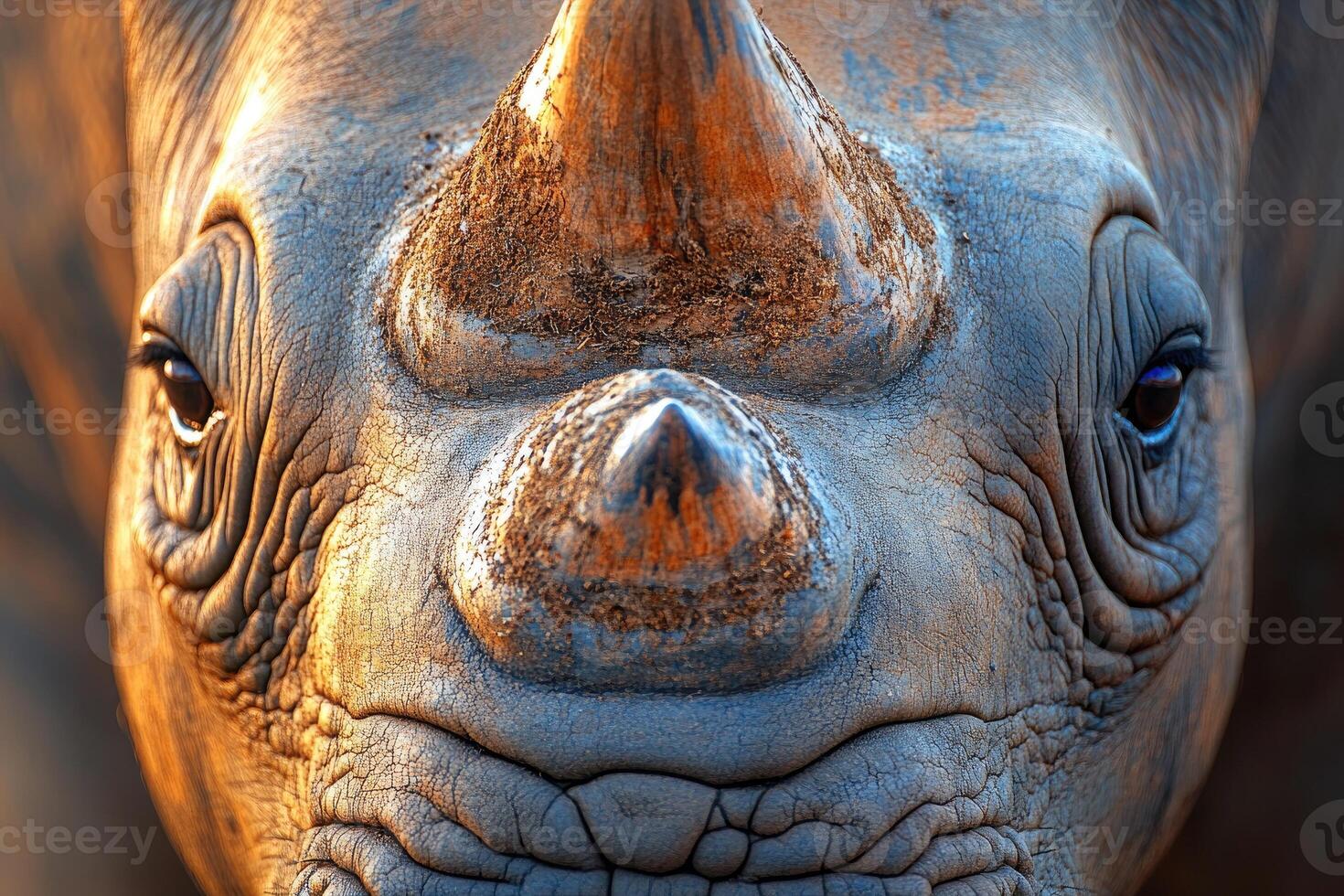 Close Up of a Rhinos Face and Horn photo