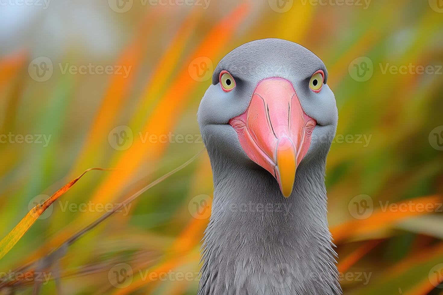 Close Up Portrait Of A Grey Bird With Orange Beak photo