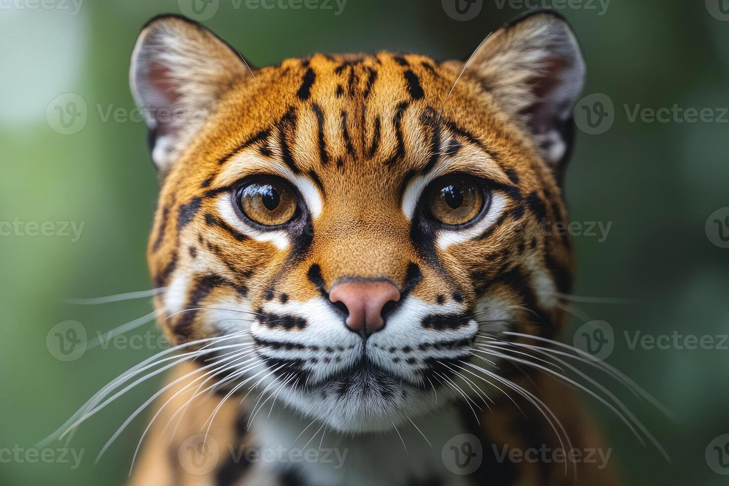 Close Up Portrait Of A Beautiful Ocelot Cat photo