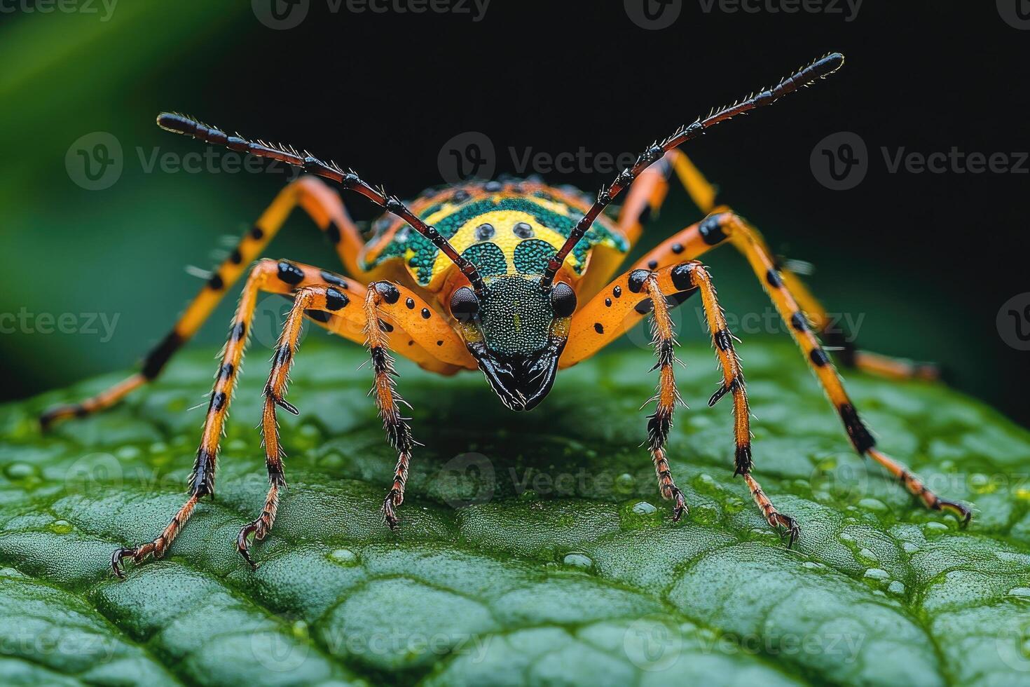 Colorful Beetle on Green Leaf Close Up photo