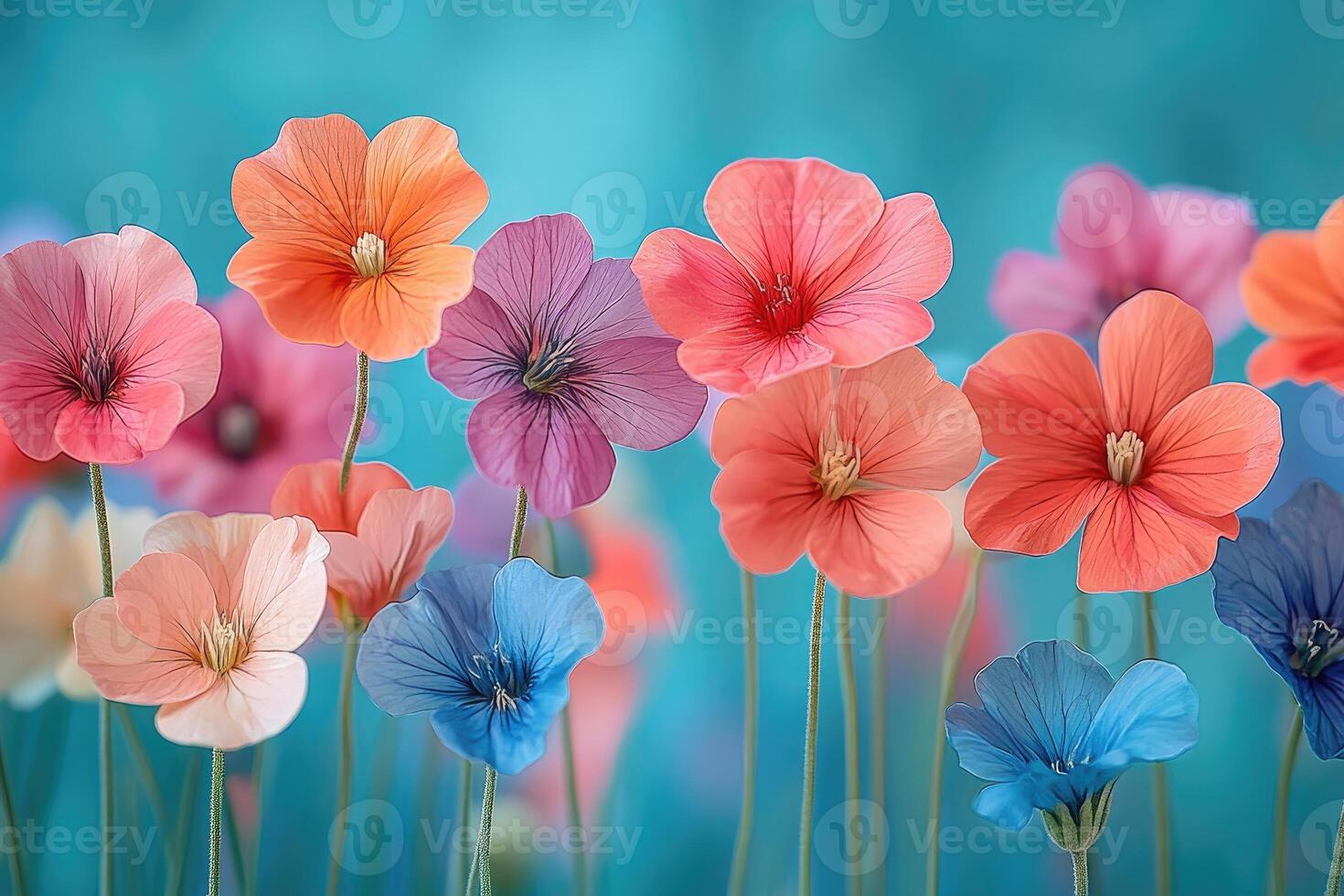 Colorful Flowers Bloom Against Teal Background photo