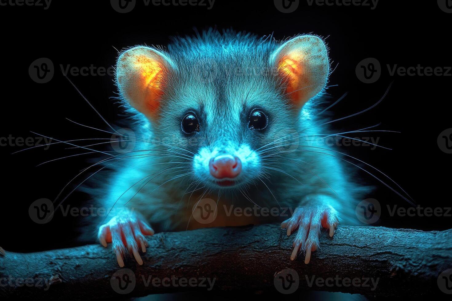 Cute Opossum Glowing In The Dark Night photo