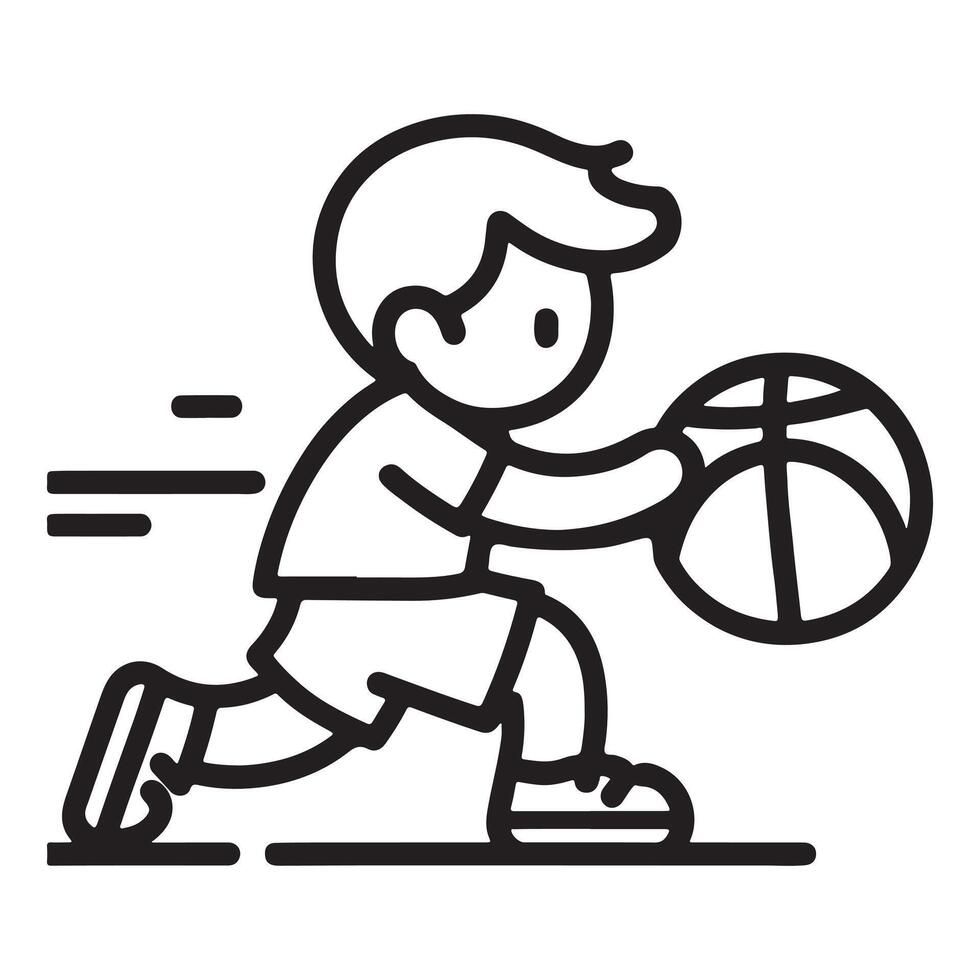 Sporty Line Art of a Child on the Basketball Court vector