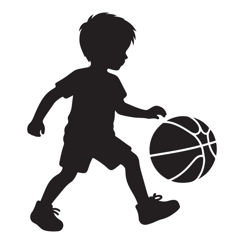 Silhouette of a Young Basketball Player in Mid-Game vector