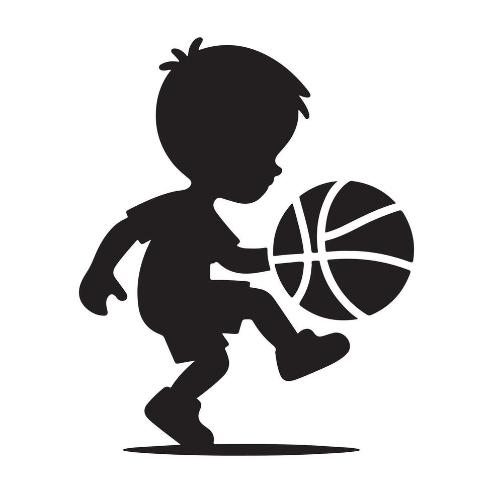 Basketball Fun in Silhouette, A Young Player's Leap vector