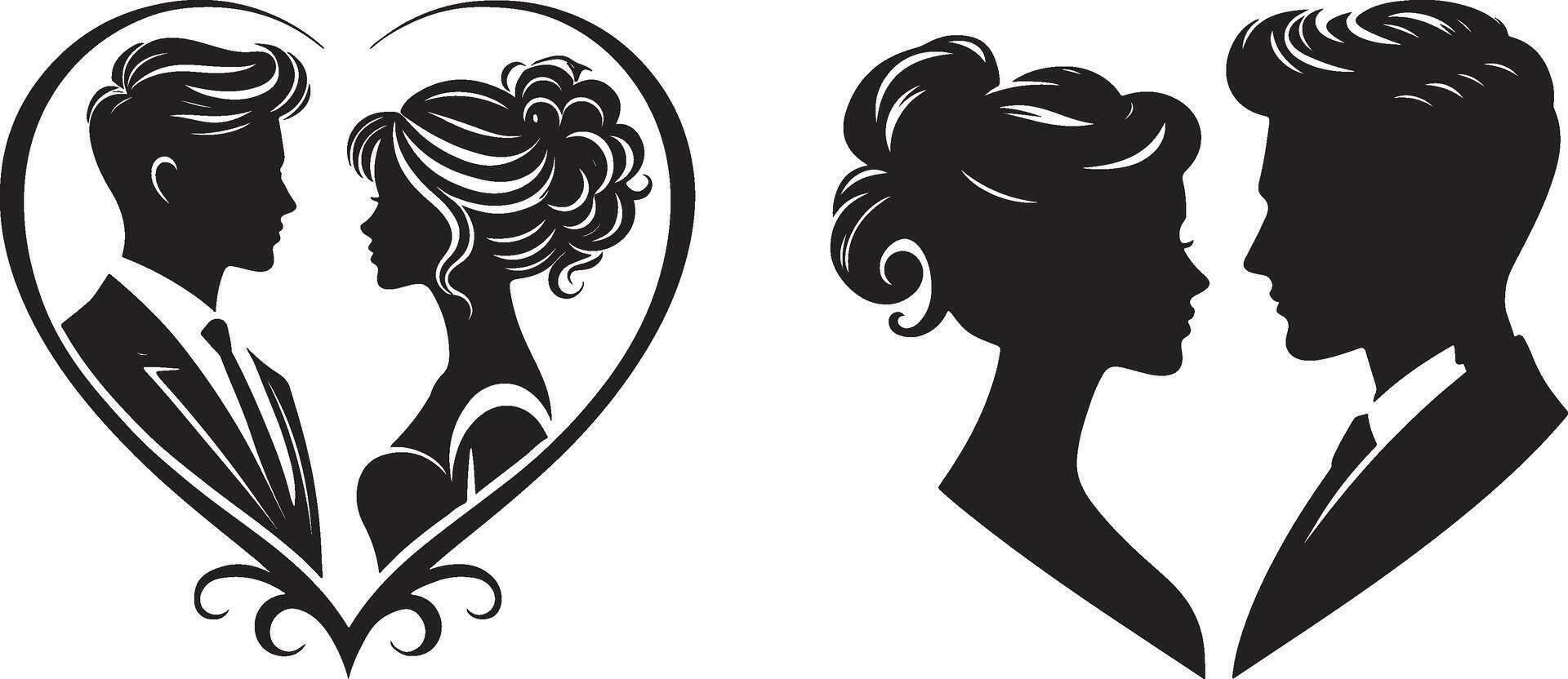 Bride and Groom in Love, Romantic Silhouettes with Clean Lines and Formal Attire vector