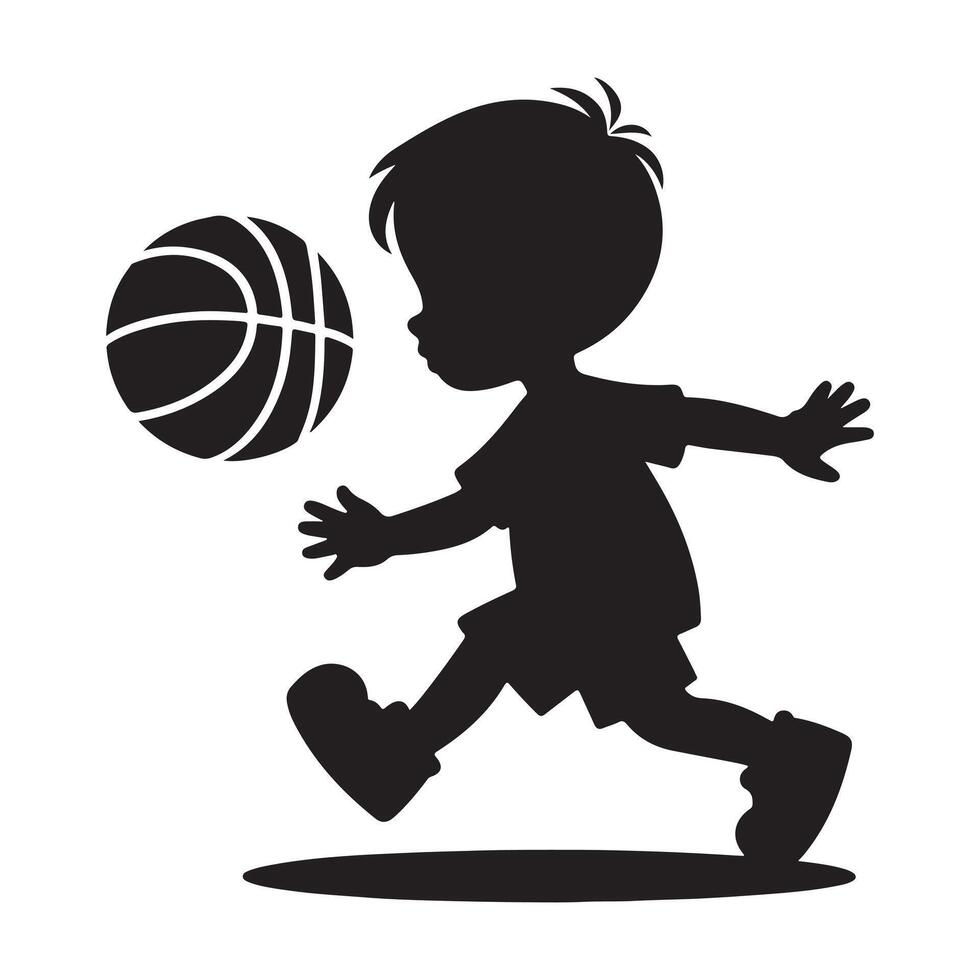 Dynamic Child Playing Basketball in Silhouette vector