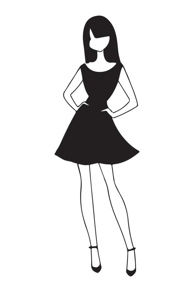 Stylish Silhouette of a Fashionable Girl Illustration vector