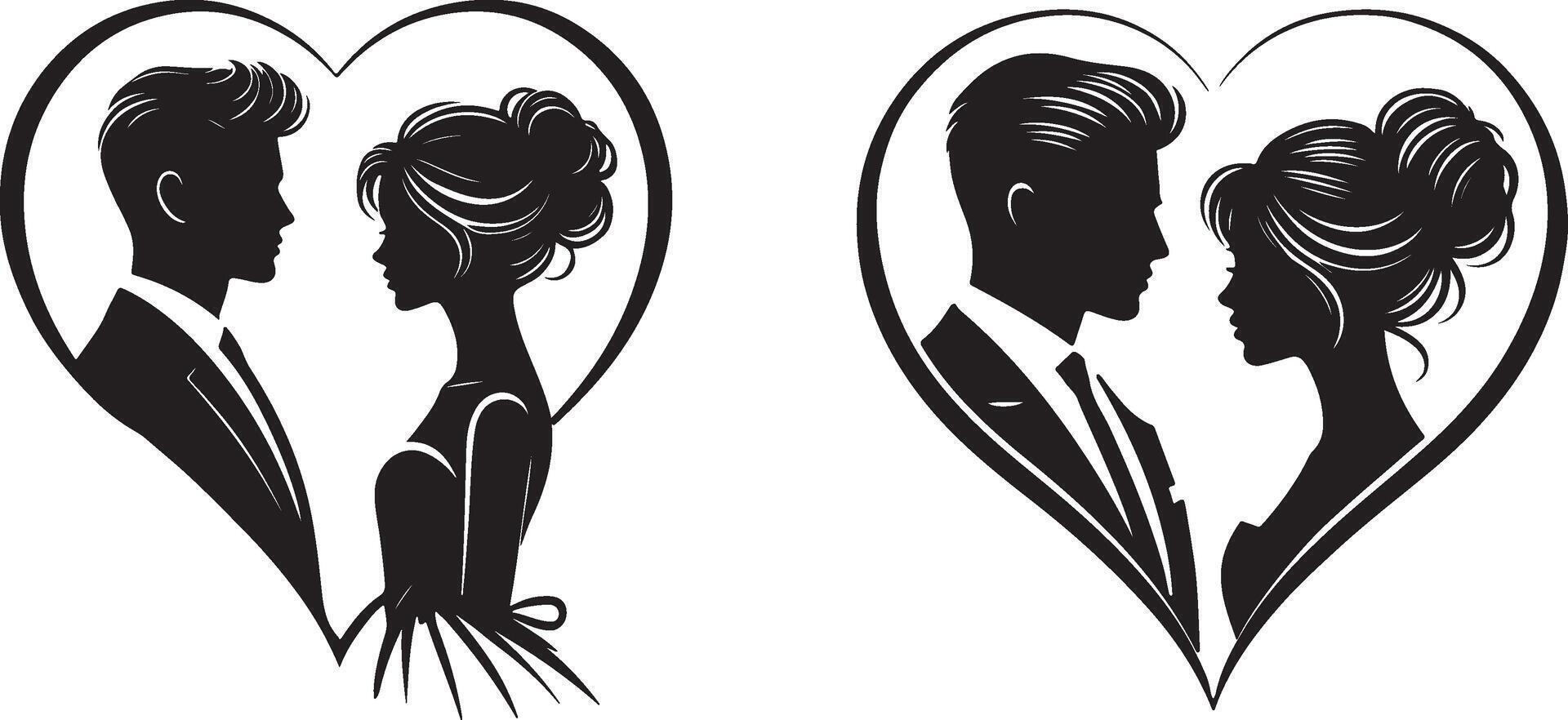 Graphic Love Symbols, Black and White Couple Silhouettes for Elegant Designs vector