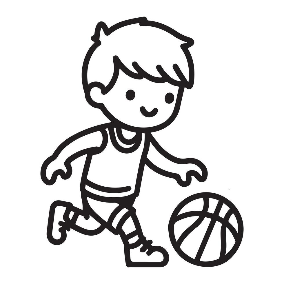 Minimalist Line Drawing of a Child Shooting a Basketball vector