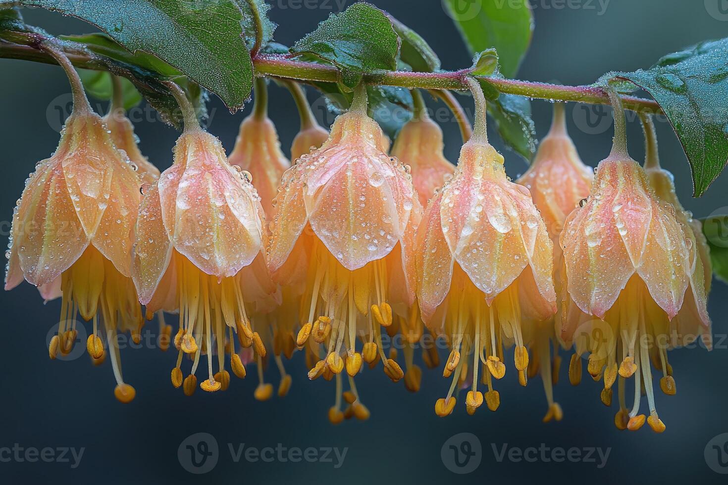Dew Kissed Peach Colored Flowers Hanging Beautifully photo