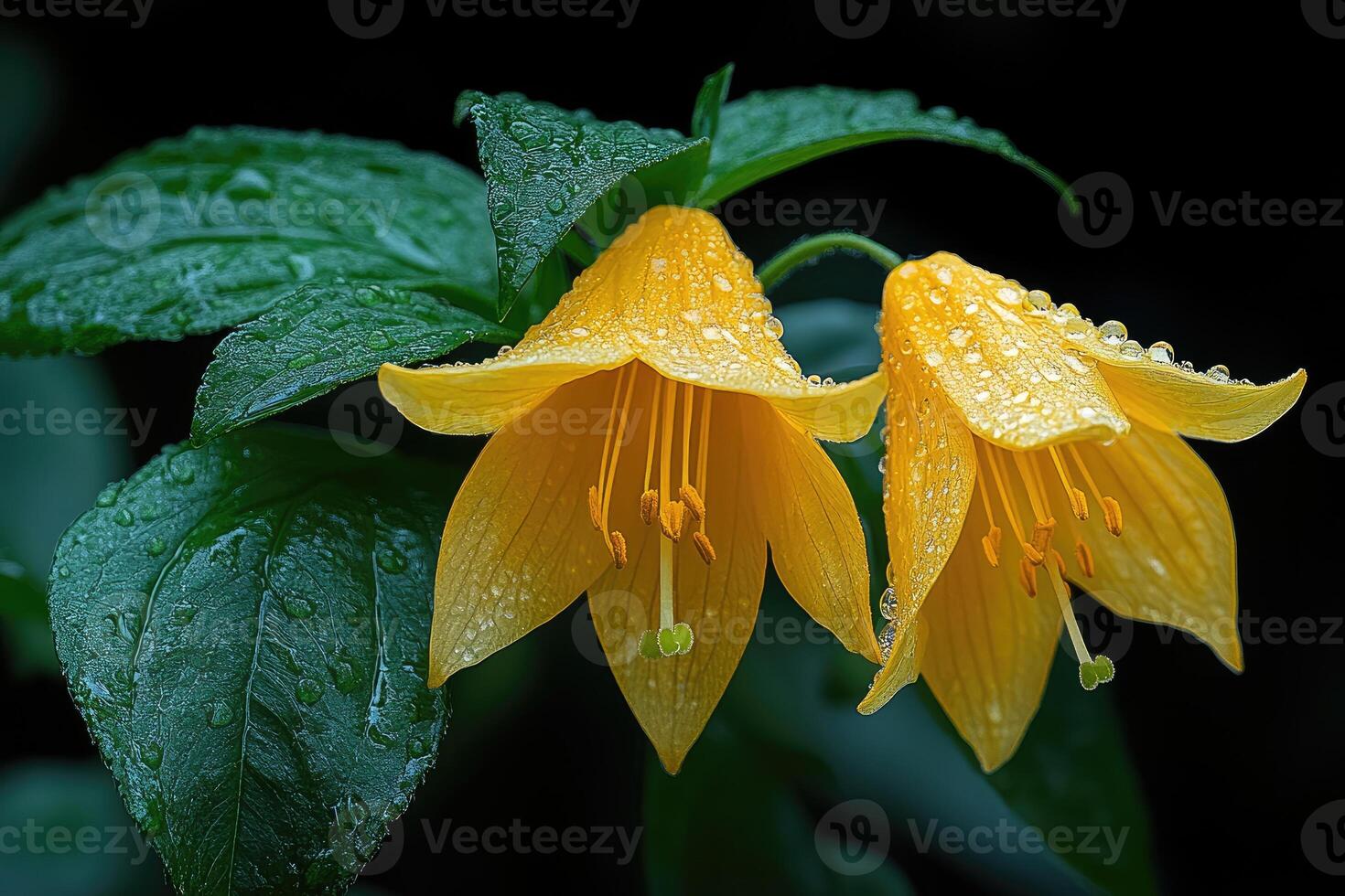 Dew Kissed Yellow Flowers Bloom Beautifully photo