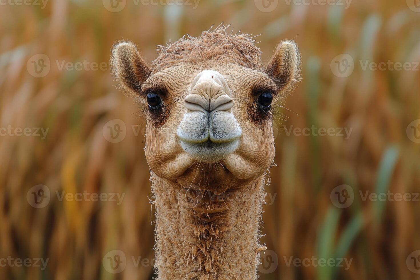 Dromedary Camel Portrait Against Blurry Background photo