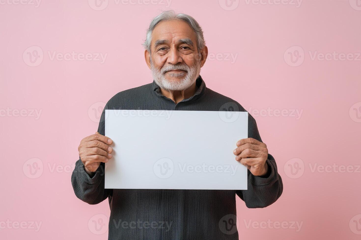 Elderly Man Holding Blank White Sign Smiling photo
