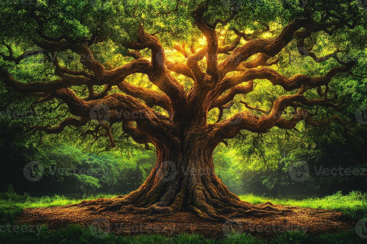 Majestic Ancient Oak Tree Basking In Sunlight photo