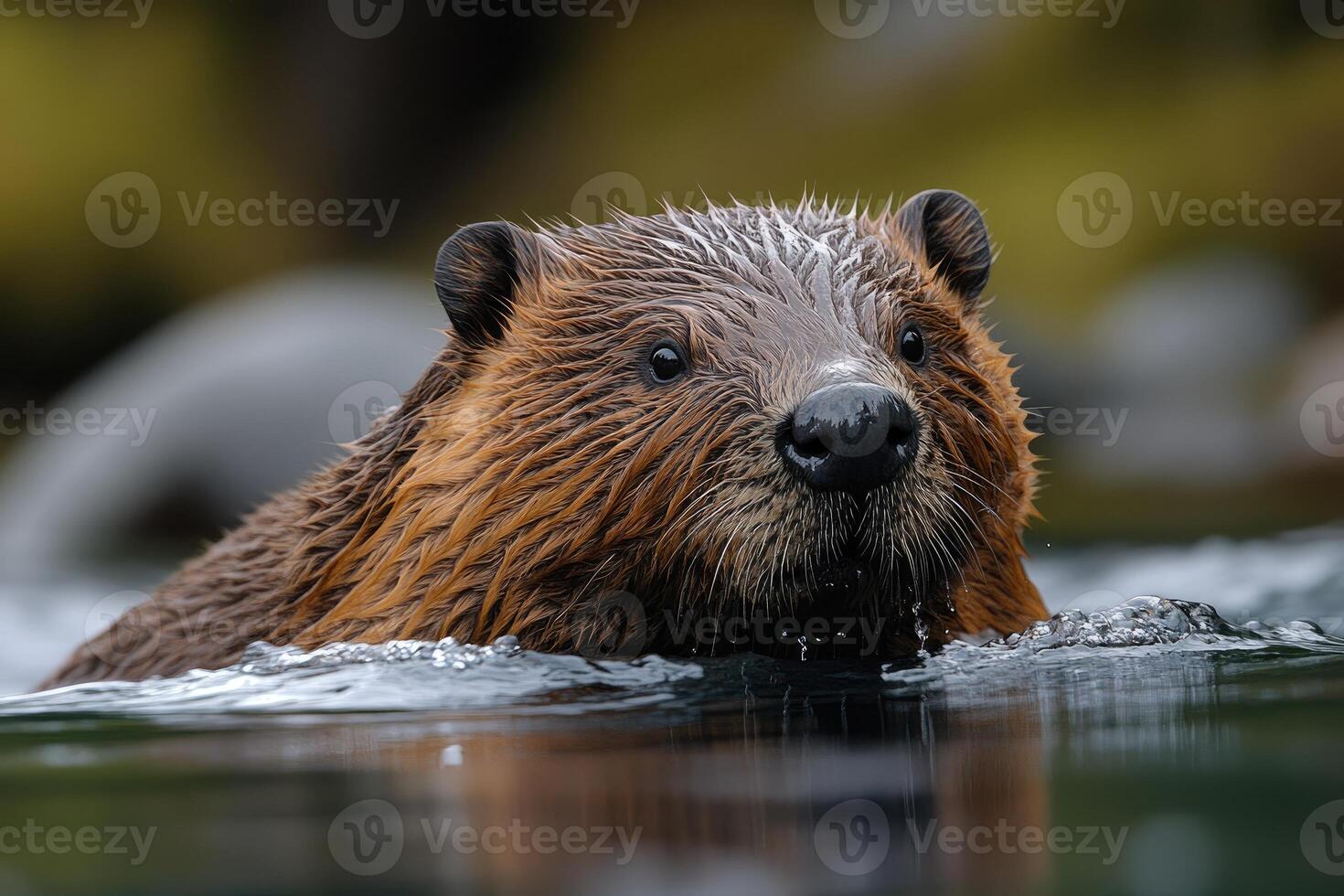 North American Beaver Swimming In Water photo