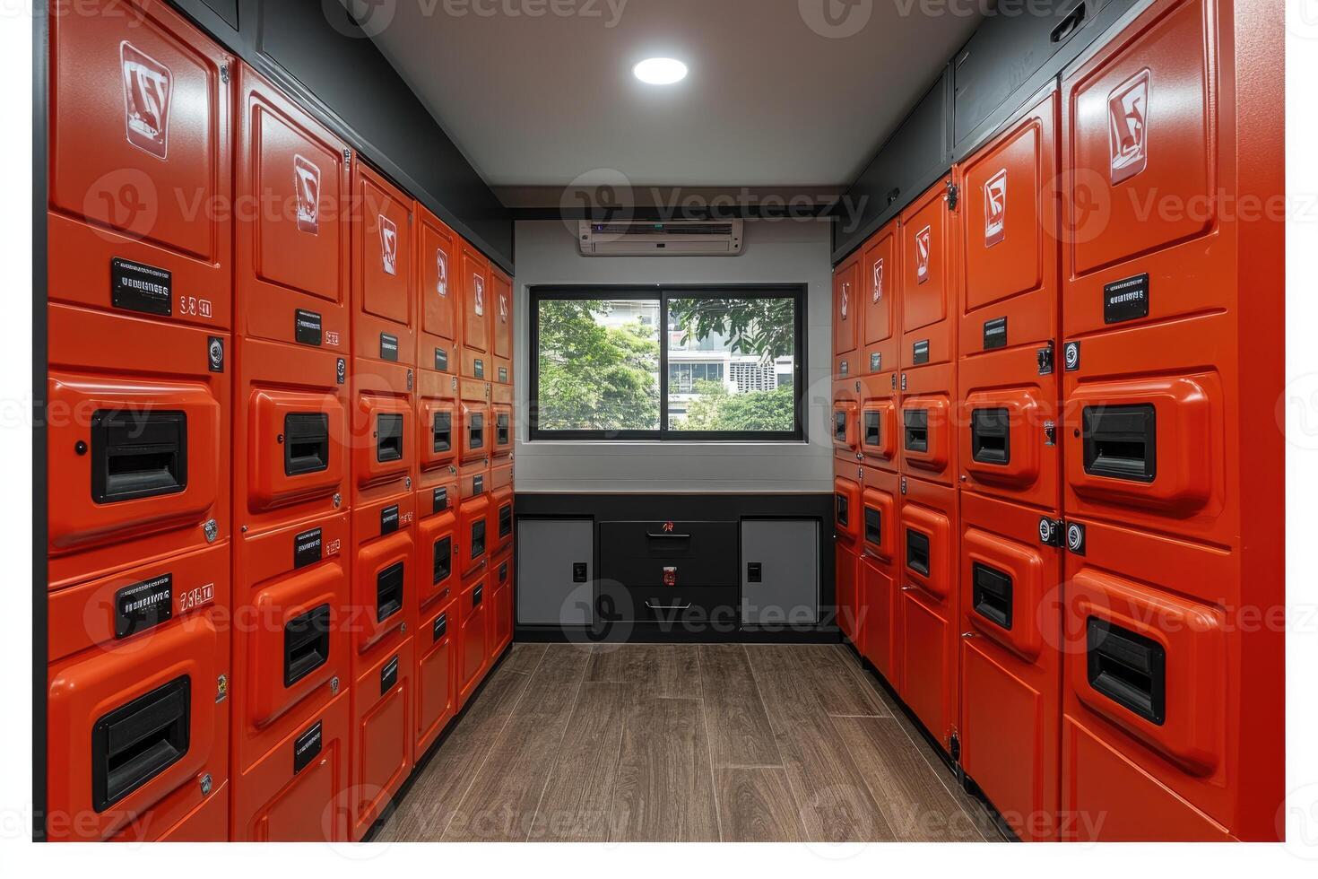Orange Lockers Line Corridor Interior Room photo