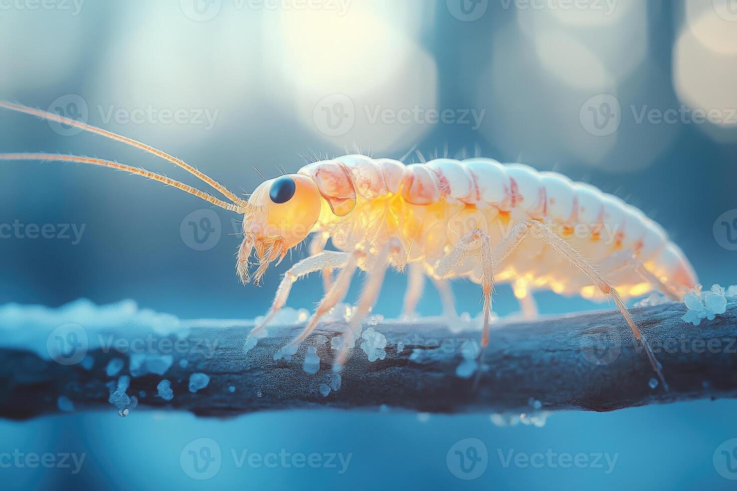 Pale Insect Crawls On A Frozen Branch photo