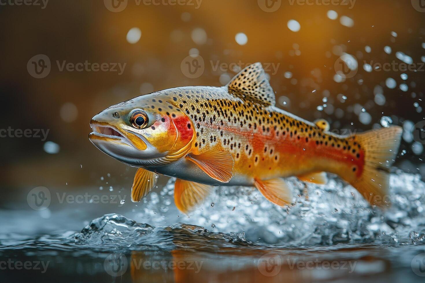 Rainbow Trout Leaping From Water Splashing photo