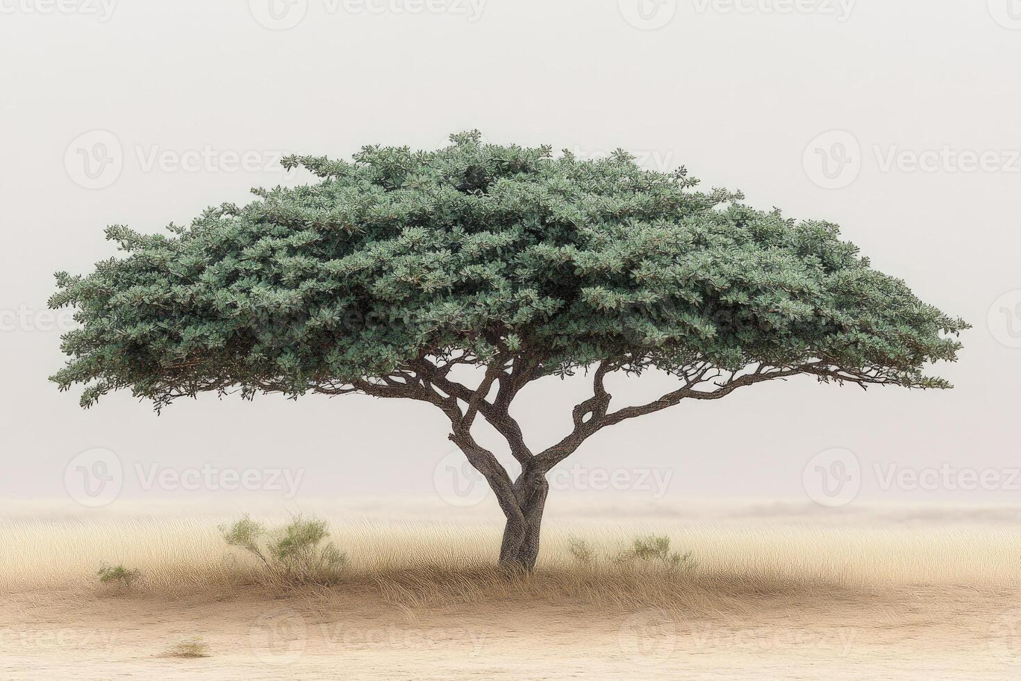 Solitary Desert Tree Stands Tall Against Hazy Sky photo