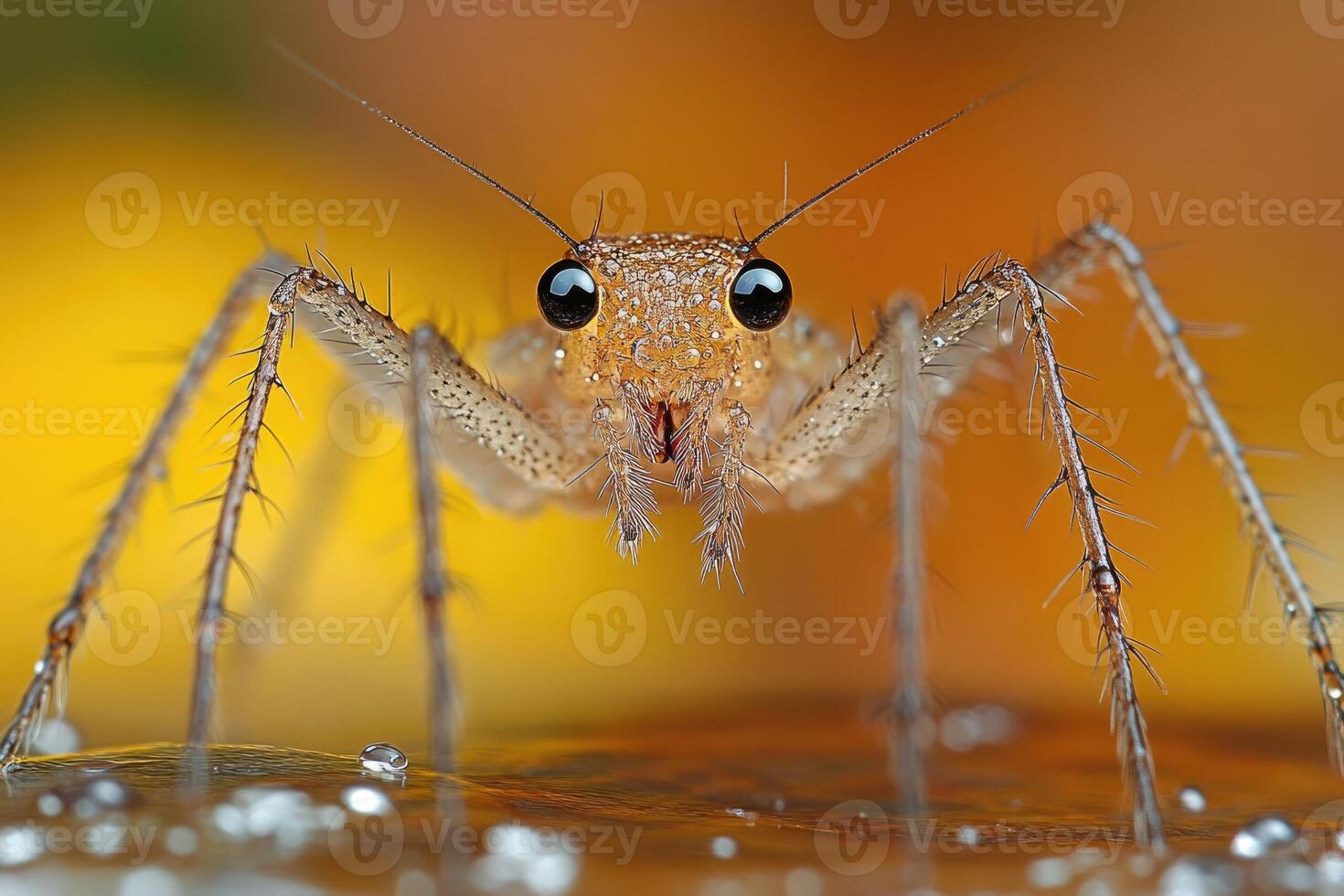 Tiny Spiny Insect Close Up On Orange Background photo