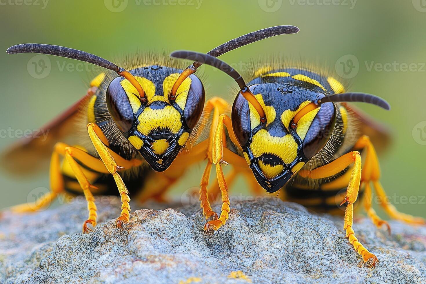 Two Yellowjackets Closeup On A Rock Surface photo