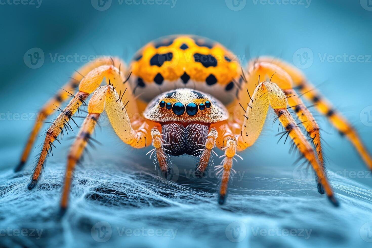 Vibrant Orange Spider on Delicate Web photo