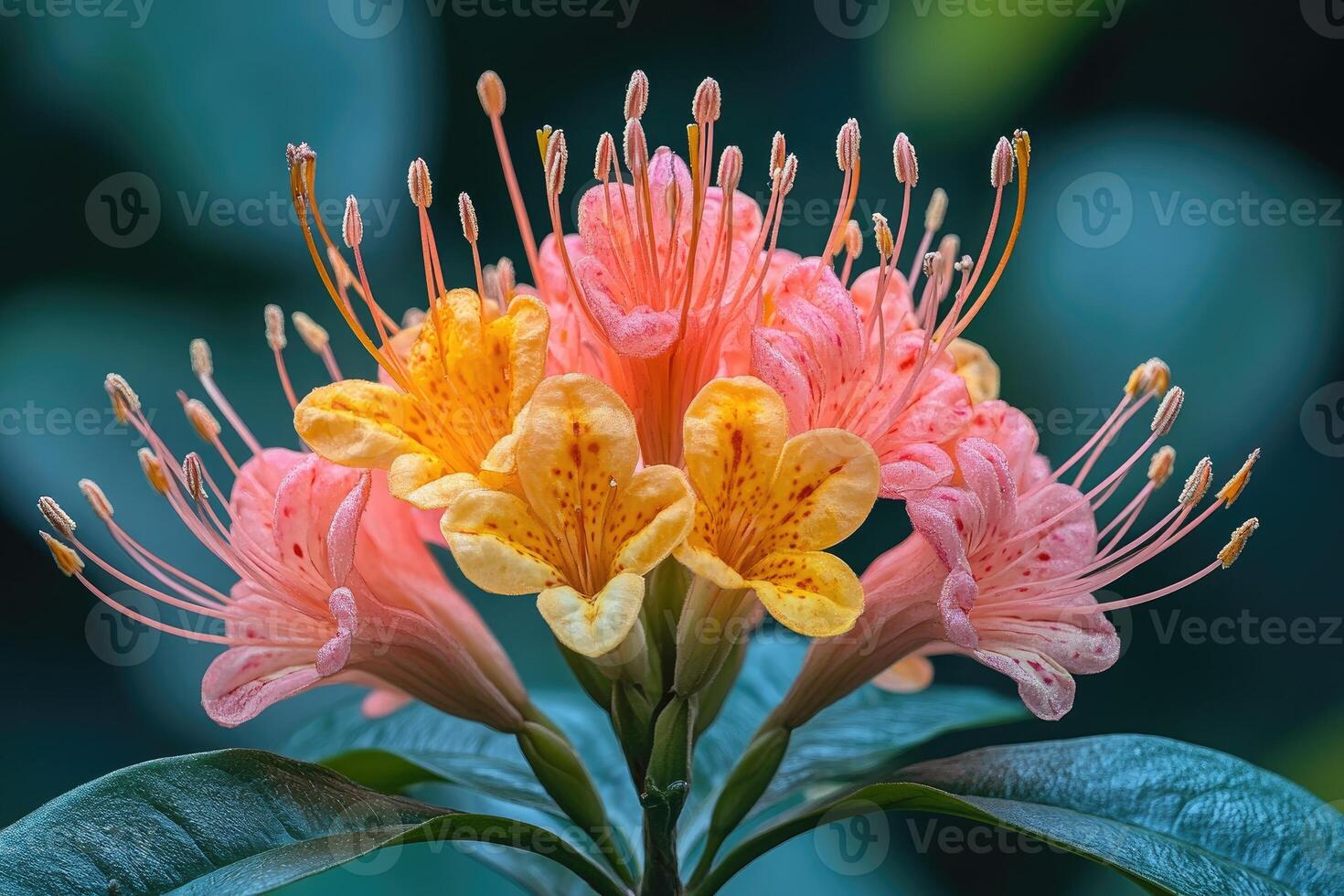 Vibrant Pink and Yellow Rhododendron Flower Cluster photo