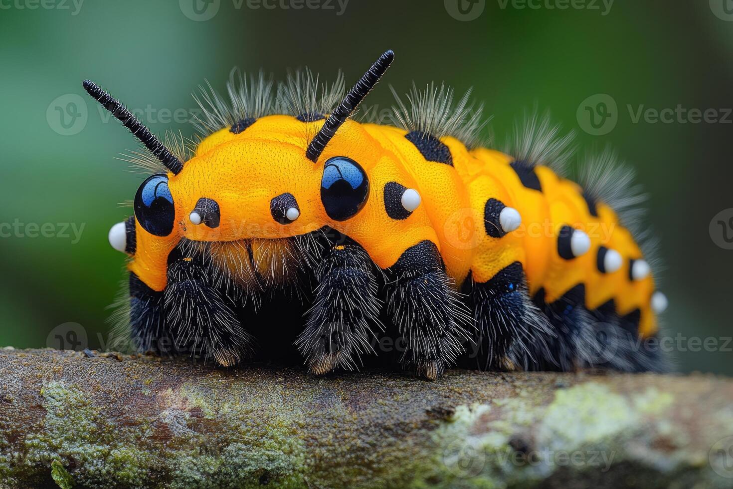 Vibrant Yellow And Black Caterpillar On Branch photo