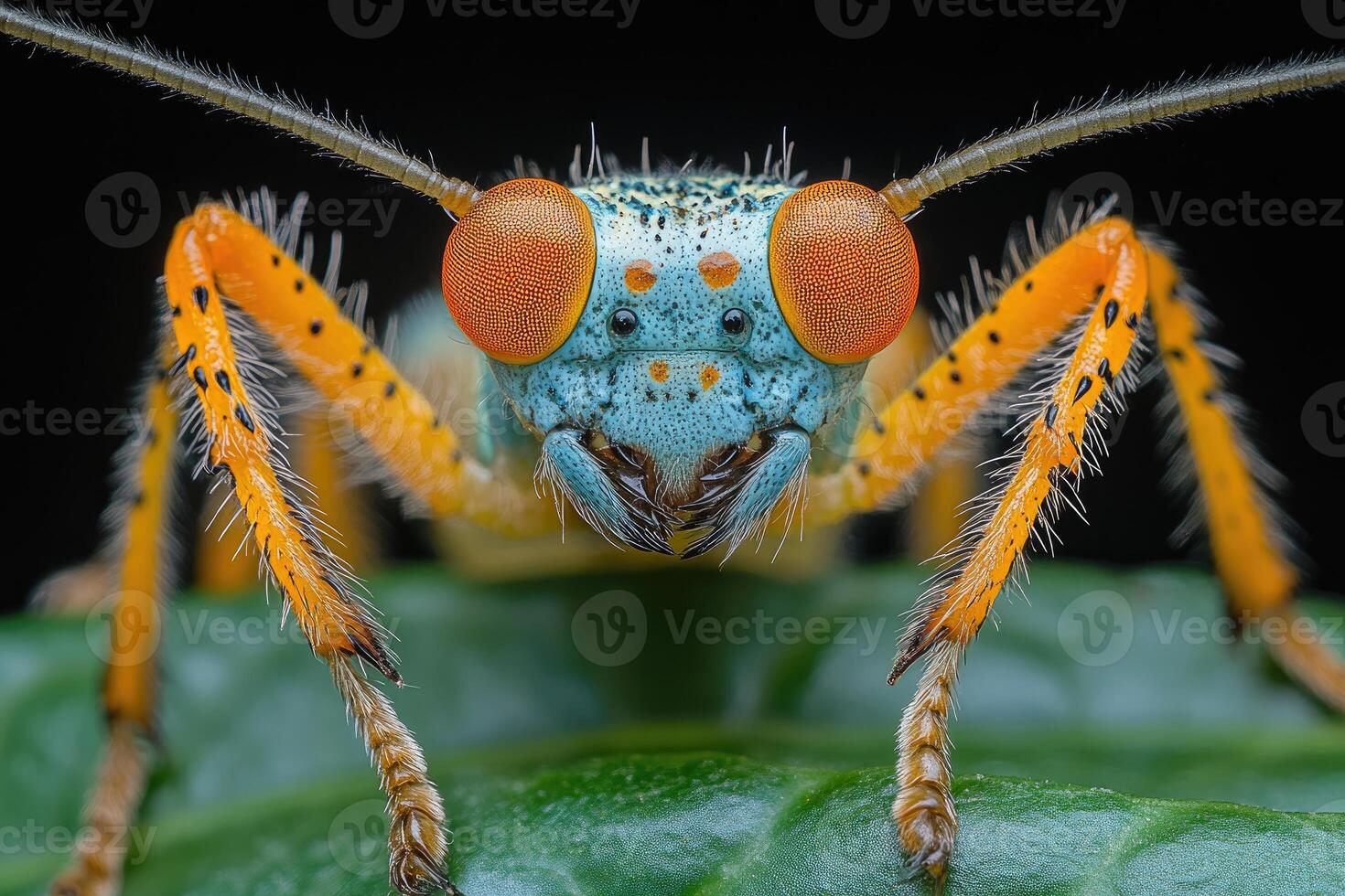 Vividly Colored Insect Closeup On Green Leaf photo