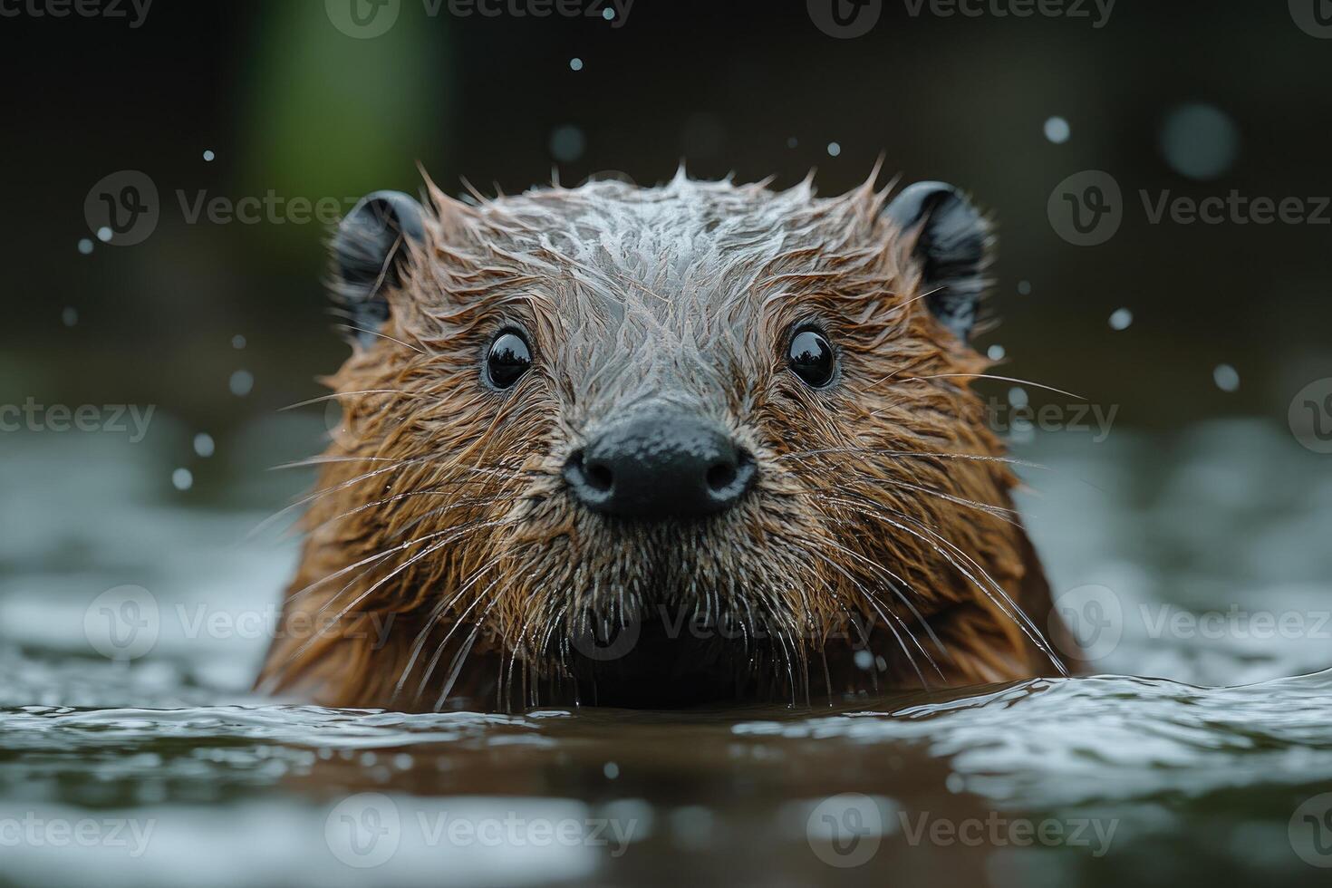 Wet North American Beaver Close Up Portrait photo