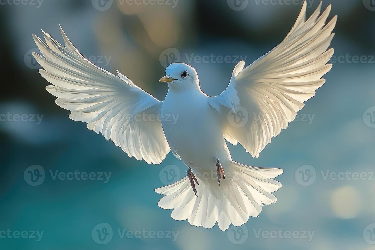 White Dove in Flight Wings Spread Wide photo