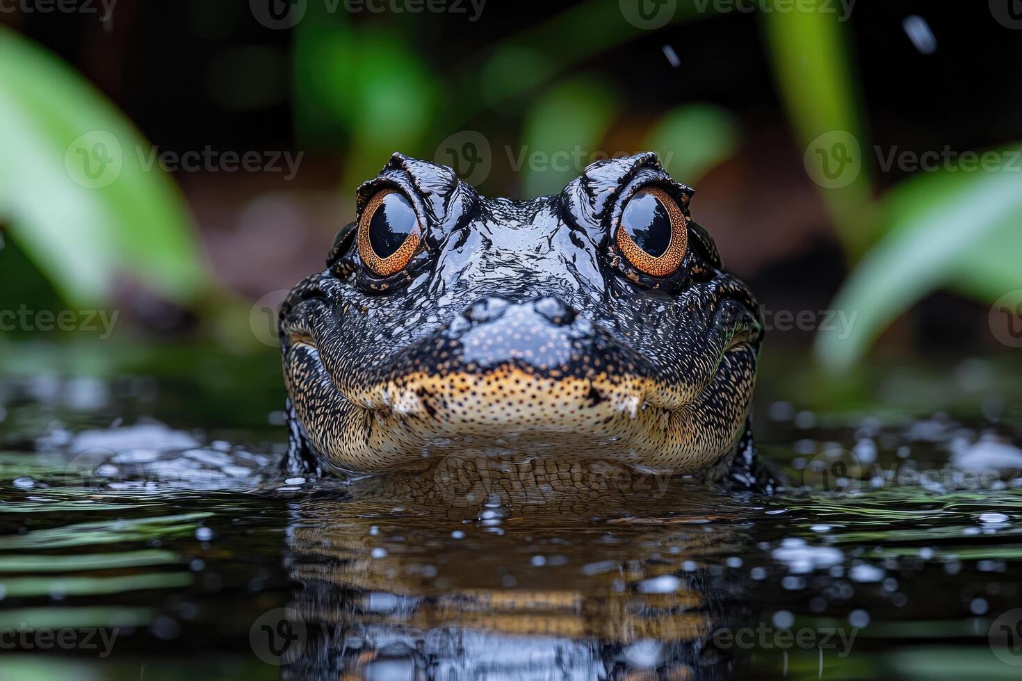 Young Alligator Emerging From Water With Bright Eyes photo