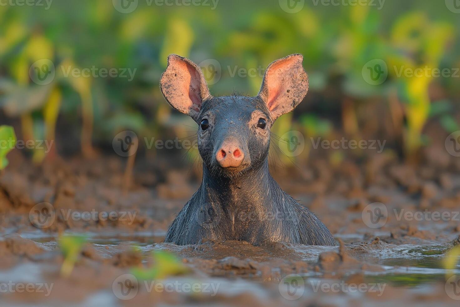 Young Saola in Muddy Water Habitat photo