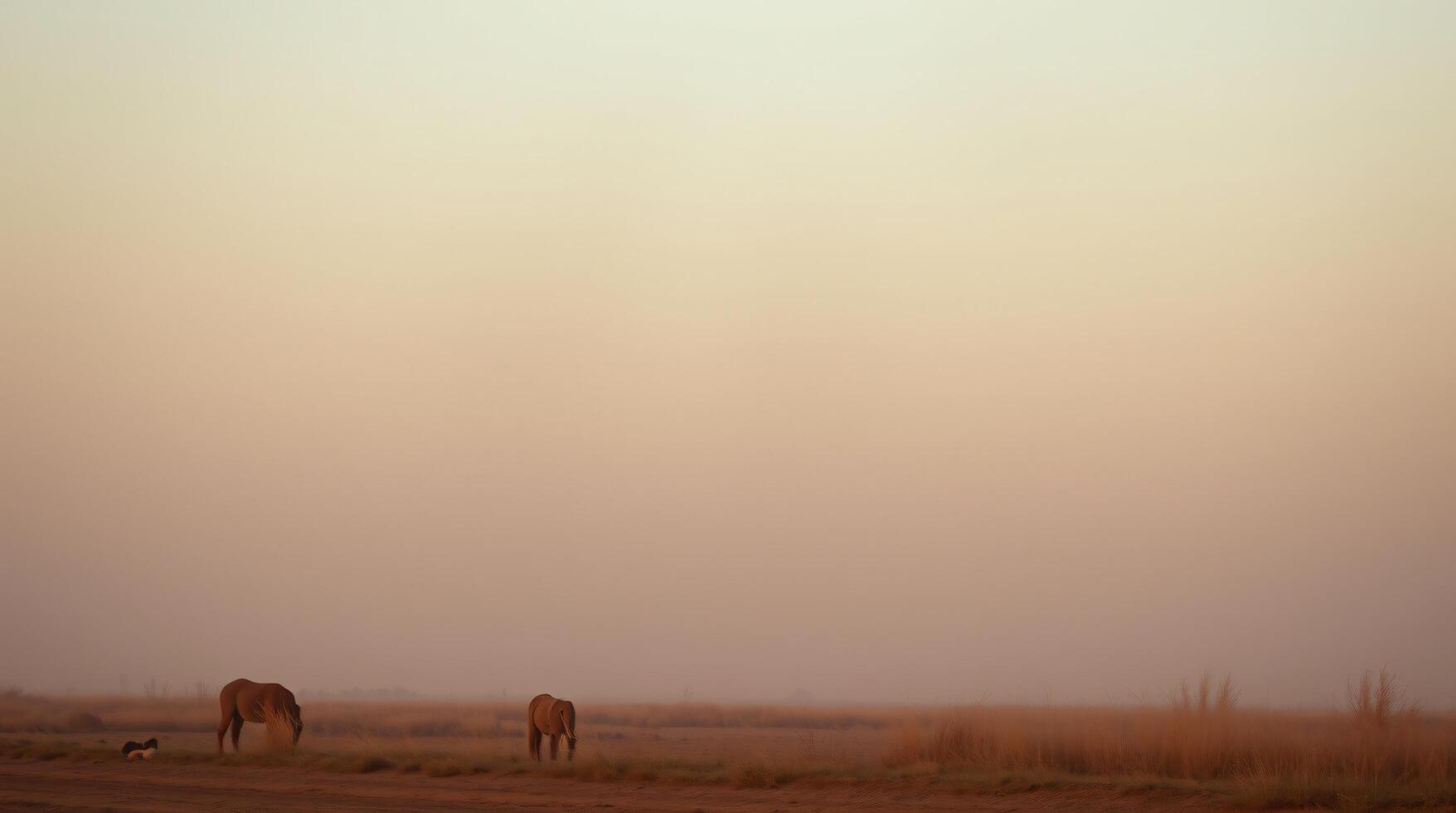 A couple of horses grazing in the desert photo