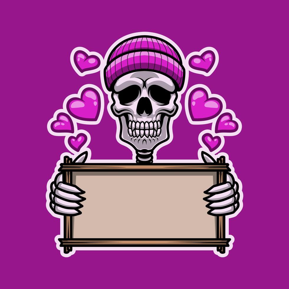 Cool Skull In Love With Board Mascot Illustration is perfect for your brand business vector
