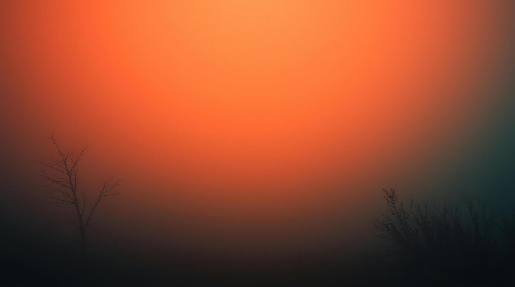 A silhouette of a tree in the fog with orange light photo