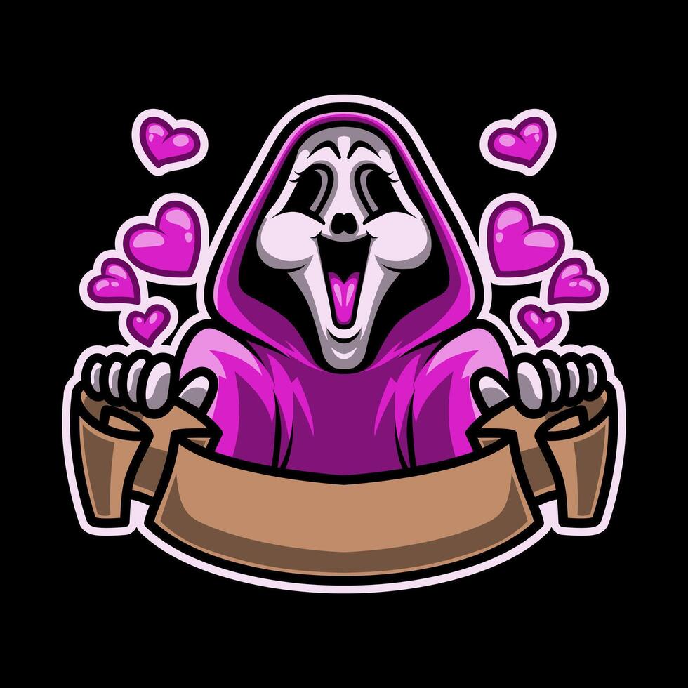 Smiley Skull Killer In Love With Ribbon Mascot Illustration is perfect for your brand business vector
