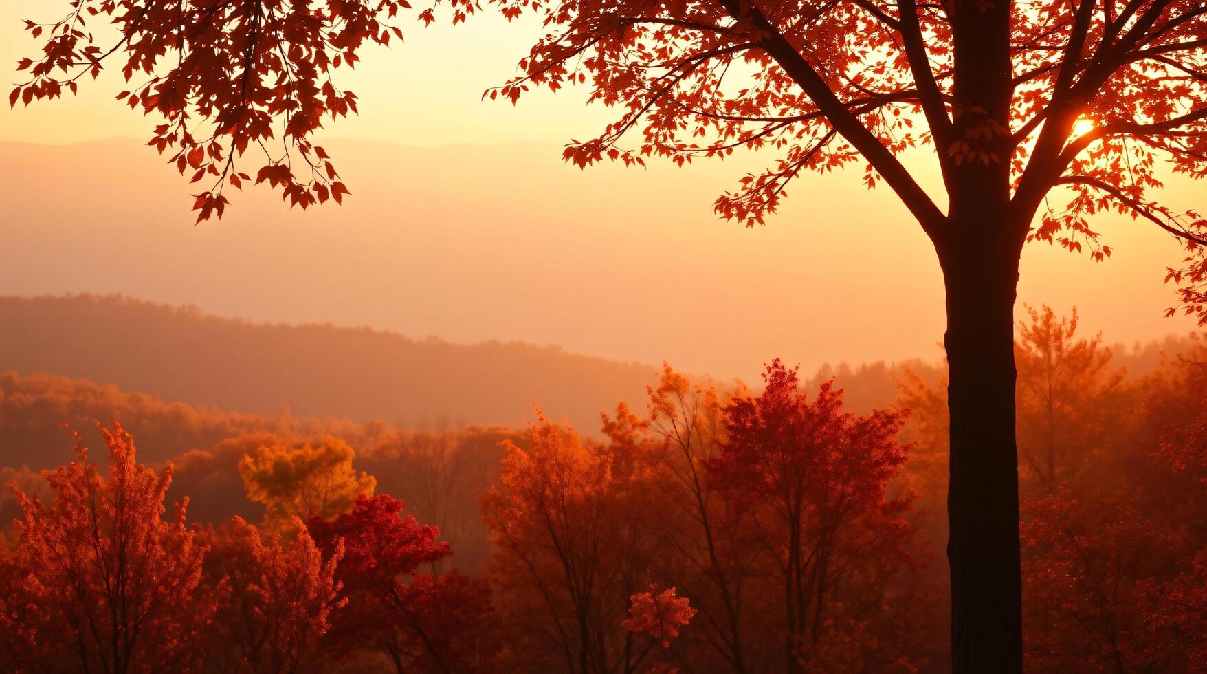Autumn landscape with trees and mountains in the background photo