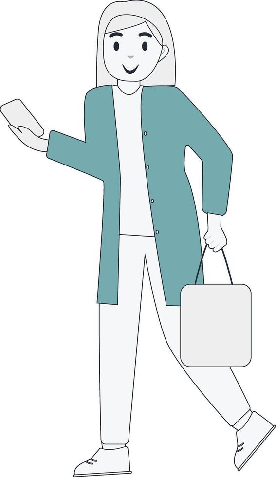 Female Walking Concept with Bag vector