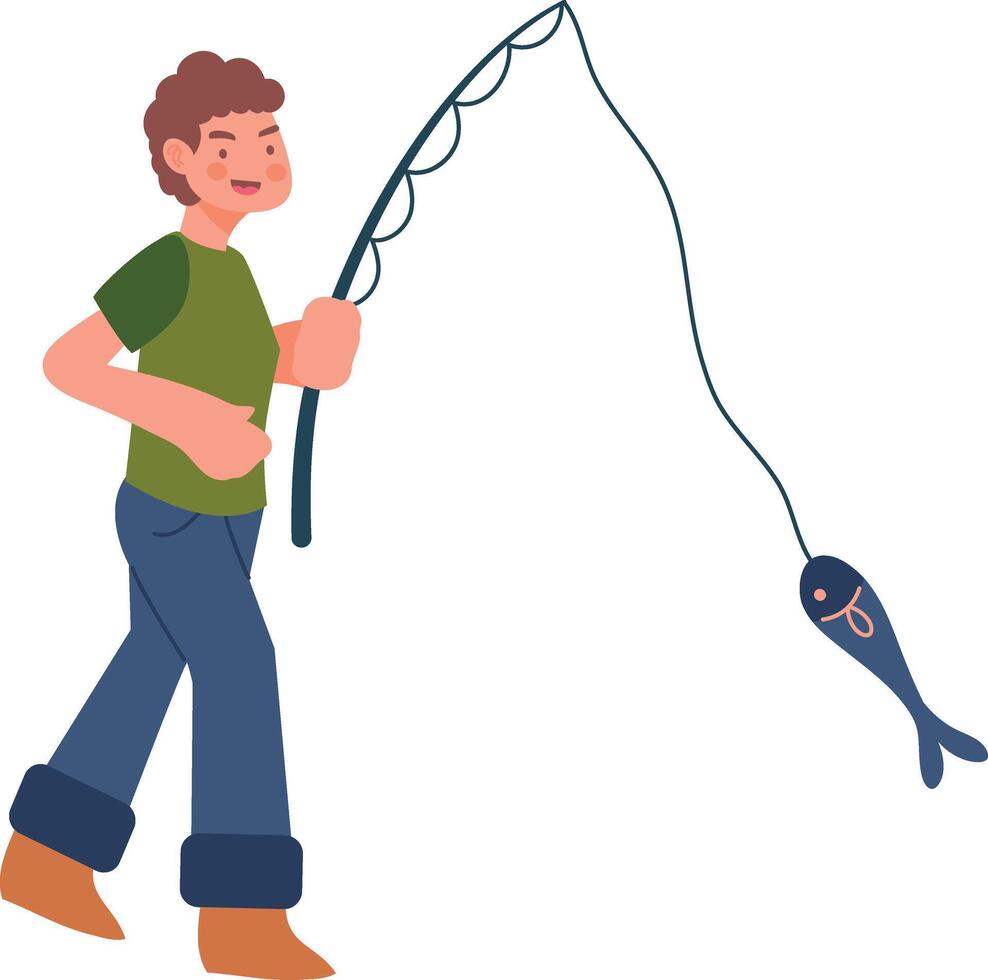 Fisherman Illustration with Cartoon Design and Shape vector