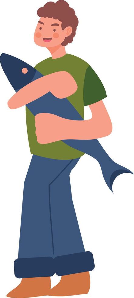 Fisherman Illustration with Minimalist Design vector